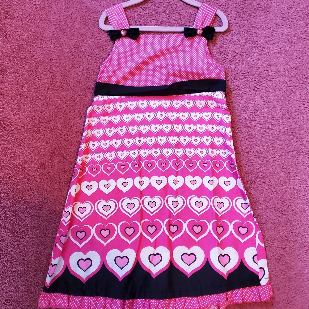 Girls Size 6 Youngland Pink Heart/Polka Dot Dress